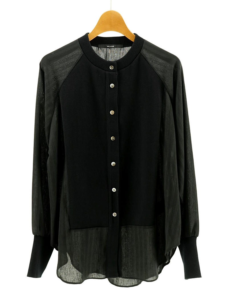 jersey × striped crepe docking shirt knit / MN231K24