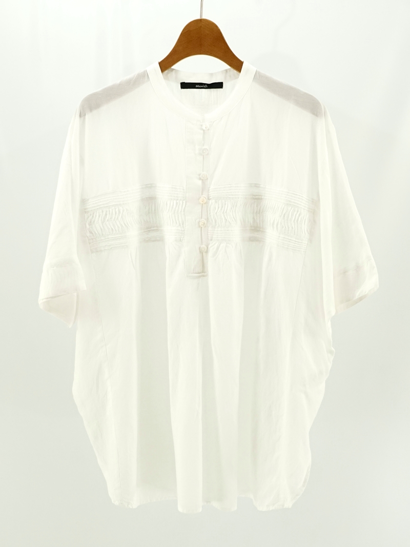 cotton viscose voile tucked gather blouse / MN241T29