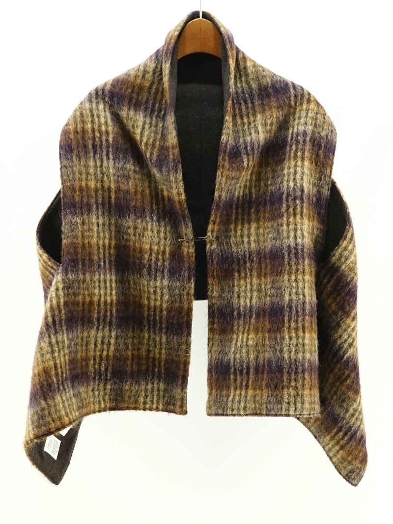 chaggy check shawl vest / 252-075