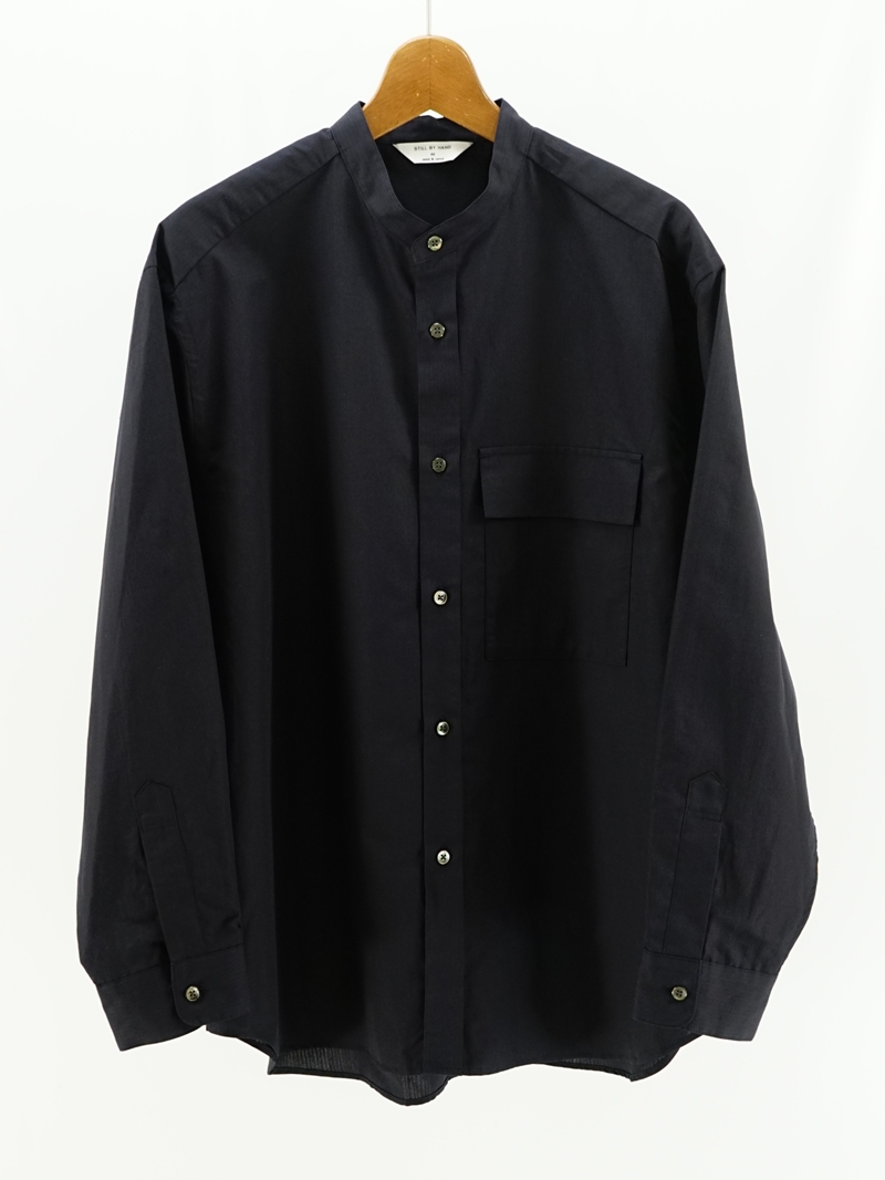 Cotton/ramie band collar shirt / SH09261