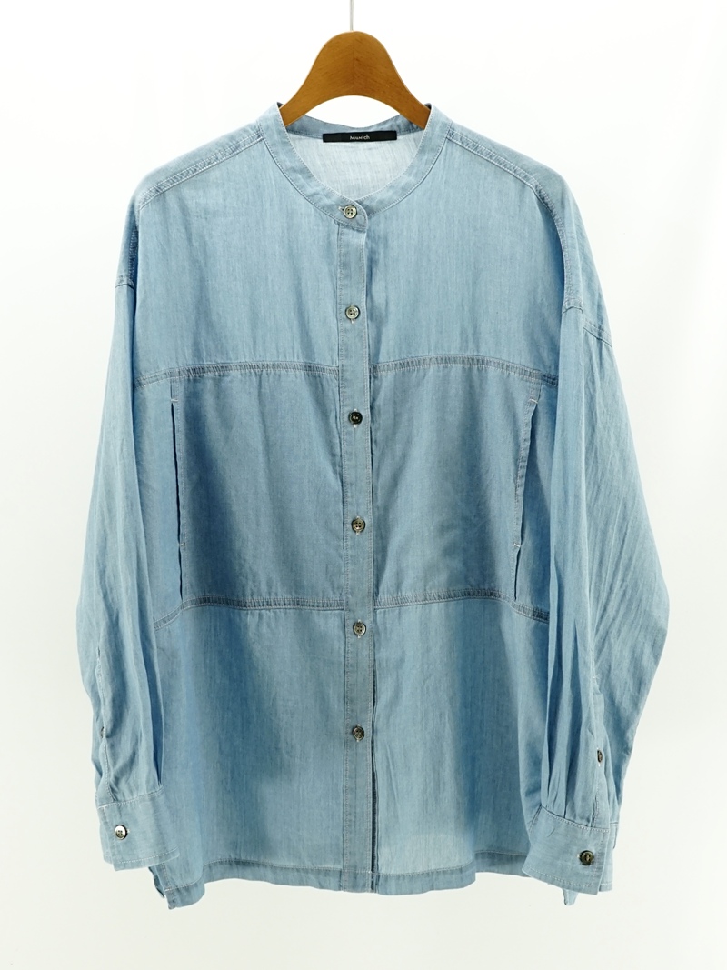 2.25oz sheer denim band collar shirt / MN261T48