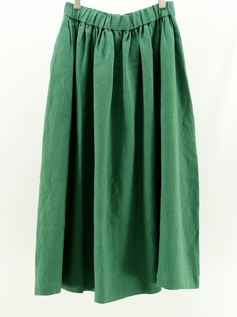 gather curve linen skirt / 261-113